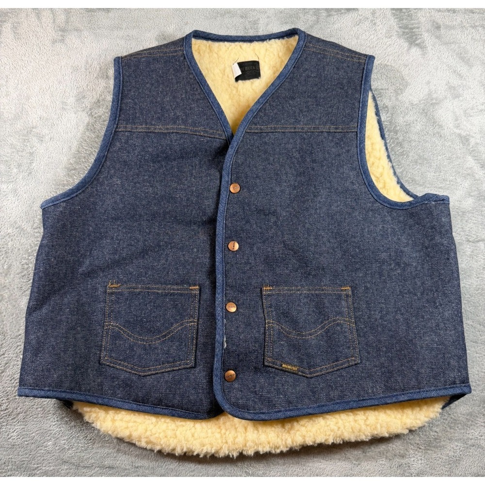 Vtg Roebucks Denim Sherpa Lined Vest Men's XL Blue Jean Western Ranch‎ Sears USA